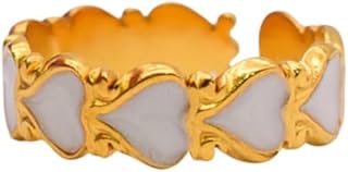 Stainless Steel Ring With Heart Designn For Girls - Gold White - 78345