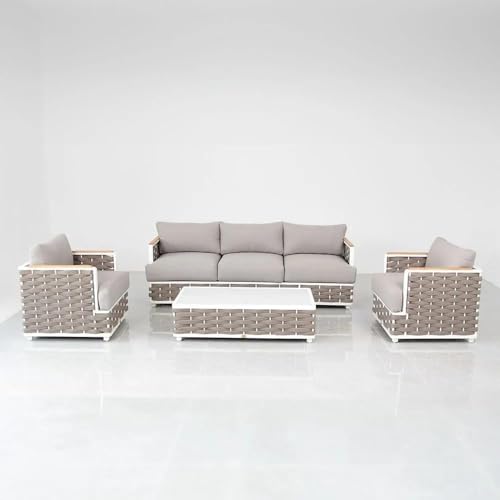 Image of Balcony Rope 5 Seater Sofa Set Outdoor Furniture Royal Sofas for Garden and Living Room & Balcony with Centre Table (Light Grey)