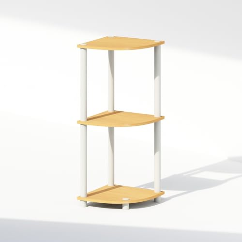 Image of Furinno Turn-N-Tube Corner Shelf, 3-Tier Corner Bookshelf, Beech | Display Storage Shelves with Open Shelves, for Organization and Storage, Living Room, Home Office, Garage