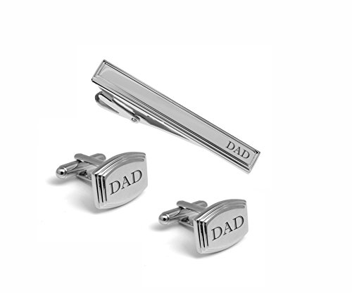 Set personalizado de gemelos y pinza para corbata plateados