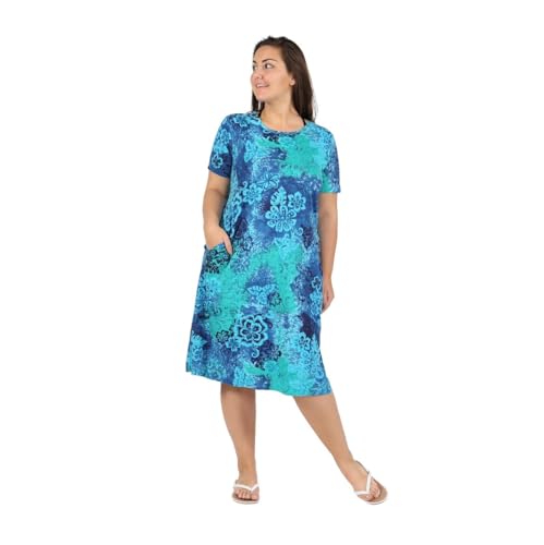 Image of LA CERA Women's Cotton Sun Dresses A-Line with Scoop Neck, Short Sleeves, Side Pockets, Floral Patterns, Machine Wash