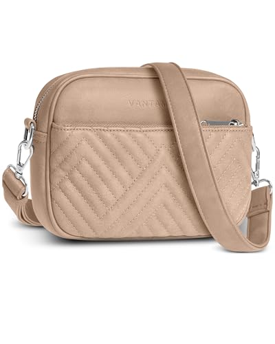 Image of Vantamo Crossbody Bags For Women 29.5 inch-55 inch Adjustable Strap, Extra Safe Purses for Women with RFID & Anti-Pickpocket Clip, PU Leather Shoulder Bag with Gift Box Included, Universal Stone Color