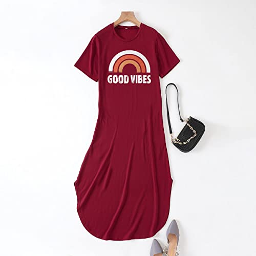 Image of Good Vibes Rainbow Graphic Dress Womens Sleeveless Pocket Maxi Dress Hawaiian Beach Tank Dress