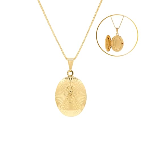 Colar Relicário de Nossa Senhora Aparecida Semi Joias Banhado Ouro 18k