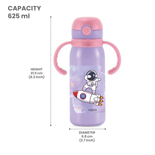 Image of MILTON Fountain 650 ISI Certified Stainless Steel Water Bottle, Leak Proof, Rust Proof, Single walled,1 Yr Warranty, Ideal Sipper Water Bottle for School Kids Bottle, 625 ml, Purple (Astronaut)