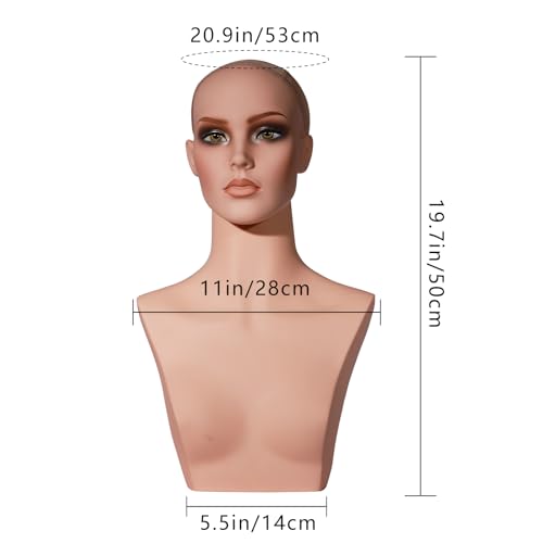 L7 MANNEQUIN Cabeça de Manequim Realista Glam Meio Corpo, Cabeça de Manequim com Ombros para Perucas