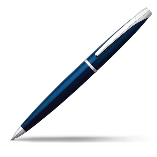 CROSS ATX - Stylo bille bleu translucide avec attributs plaqués chrome / stylo rechargeable - Écrin classique et recharge bille noire incluse