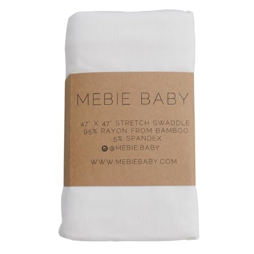 Image of Mebie Baby White Stretch Swaddle, Modern and Neutral Swaddle Blanket for Baby Girl or Boy, Soft Baby Blankets, Newborn Swaddle Blanket, 0-3 Month, Comfy Wrap, Baby Essentials & Gifts (47 inch x 47 inch)