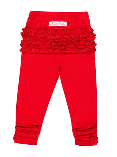 Image of RuffleButts Baby Girls Fall Fall - Stretchy Ruched Toddler Ruffle Leggings | 95% Cotton 5% Spandex, Breathable Fabric, Elastic Waistband, Below Knee Length, No Back Pocket, Machine Wash Cold