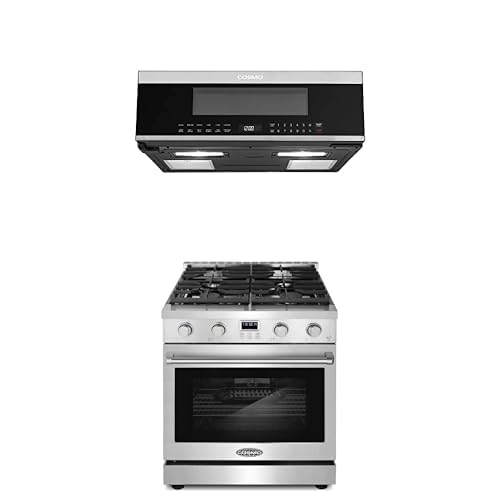 Cosmo 2-Pc Kitchen Appliance Packages 30 Slide-In Gas Range and 30 Slim OTR Microwave