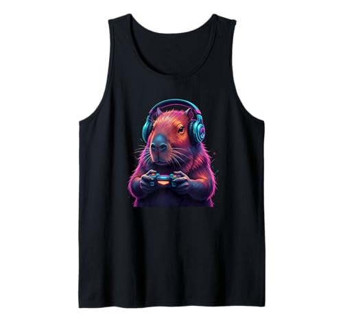 Capybara Video Games Graphic Gamer Men Boys Funny Gaming Tank Top