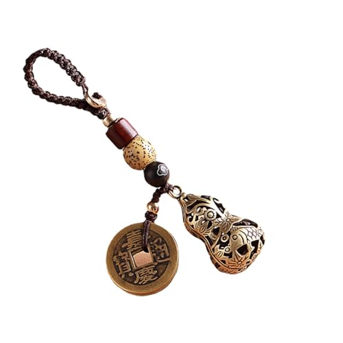 PAYNAN Creative Hanging Rope High-end Pure Copper Gourd Keychain Car Accessories, Yellow