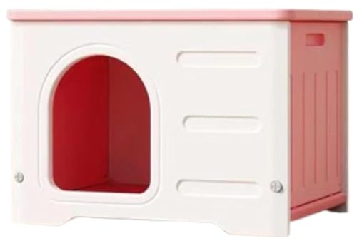 BQQB 猫小屋 屋外 室内 野良猫 外猫ハウス 屋外ハウス キャットハウス ペットハウス 小型犬用 オールシーズン 毛布付き 防寒 雨よけ ペット用品 通気性 組み立て 洗える おしゃれ プラスチックハウス (53*41*38cm,ピンク)