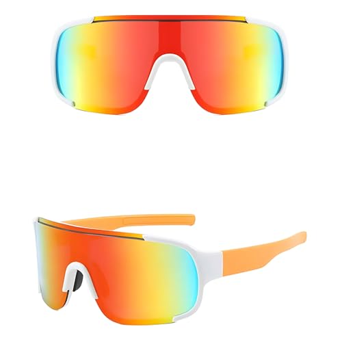 Image of Windproof Wraparound Shield Sports Sunglasses for Men Women Stylish | UV Protected Durable Mirrored Cricket Driving Cycling Riding Goggles | Anti Glare Cooling Shades