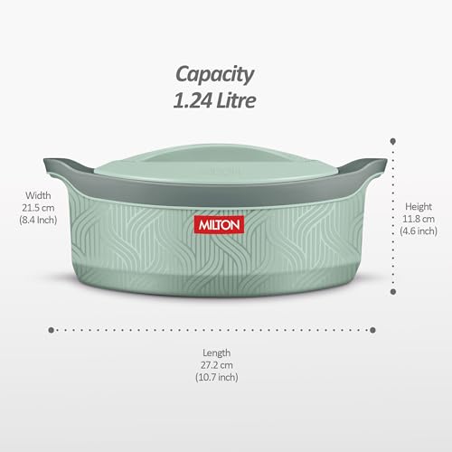 Image of MILTON Evoke 1500 PU Insulated Inner Stainless Steel Casserole, 1240 ml, Light Green, BPA Free, Food Grade, Hot and Cold, Easy to Carry, Easy to Store, Chapati, Roti, Curd Maker