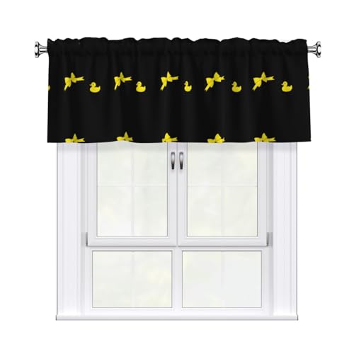 WHJSHOP Cortina con estampado de pato amarillo con lazo y poste corto, 137 x 45 cm para mejorar ventanas de cocina, baños, lavanderías y estudios