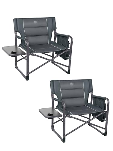 TIMBER RIDGE XXL Upgraded Oversized Directors Chairs with Foldable Side Table, Detachable Side Pocket, Heavy Duty Folding Camping Chair up to 600 Lbs Weight Capacity (Grey) Ideal Gift, 2 Pack