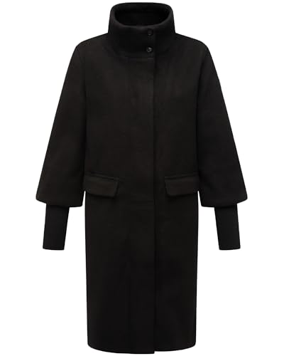 Navahoo modischer Damen Übergangsmantel in Woll-Optik Trenchcoat mit Rippstrick-Ärmeln Polarblüte 14 Black Gr. XXL