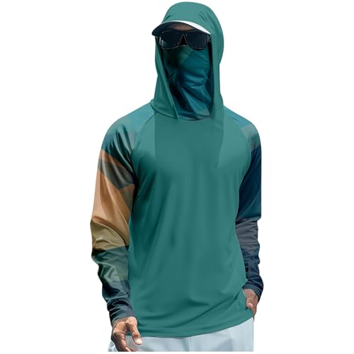 Fishing Shirts for Men Summer UV Rash Long Sleeve Sun Shirt with Mask Cooling UPF 50 Rash Guards Lightweight Hoodies