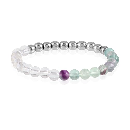 Bracelet en fluorite et perles de quartz transparent, finitions artisanales