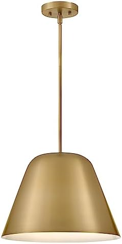 Lark Madi 83707LCB Medium Pendant Light, Rounded Tapered Drum, Interior White Finish, Lacquered Brass