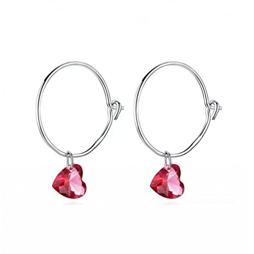Boucles d'oreilles grand cercle rond pierre de coeur rouge bijoux femmes ZH1YFD