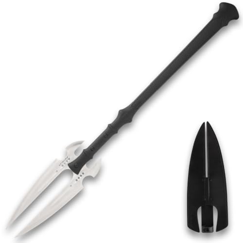 Honshu Double-Headed Spear | Two 14 1/4 Inch 7Cr13 Stainless Steel Blades | 37 3/4 Inch Overall | Thru-Hole Blade Design | Textured TPU Grip | Leather Sheath Included
