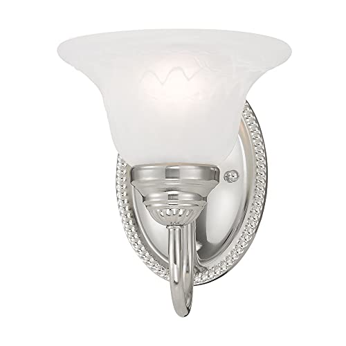 Image of Livex Lighting 1531-02 Edgemont Single Wall Sconce, Polished Brass | Dimensions: 7 x 8.75 x 8; White Alabaster Glass
