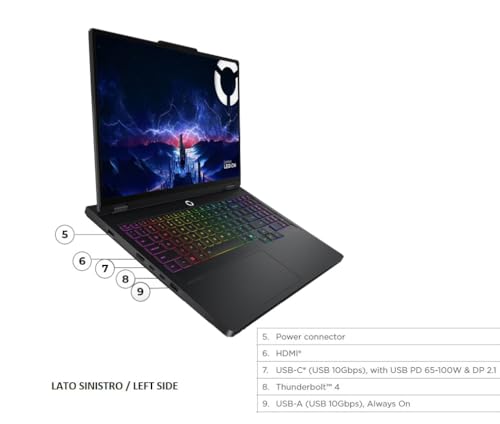 Legion Pro 5 Pc Gaming Portatile ULTRA 7 255HX 20 Core, 32 GB RAM DDR5, GeForce RTX 5060 8GB, SSD 1TB, Notebook Gaming Oled Display 16" 165Hz, Laptop Gaming Tastiera RGB, WiFi 7, Thunderbolt 4 - Notebook - Immagine 5