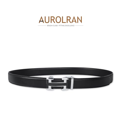 Image of Aurolran Men&Womens Leather Dress Belt Business Automatic Buckle Belt Color-Black Silver Gold