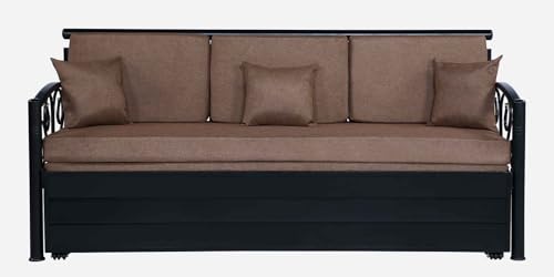 Image of 3 Seater Metal Sofa Cum Bed with Hydraulic Storage | Sofa Set for Living Room, Bedroom, Guest Room| King Size Convertible Sofa Bed | Comfortable Seating Sofa Brown & Black