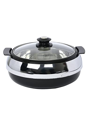 Jaypee Glasserol Serving Casserole Set of 3 Inner Stainless Steel Toughened Glass Lid PUF Insulated Hot Box | Roti Box | Easy to carry | Food Grade | Stackable | 800,1200,1700 ml, Black