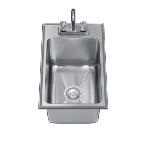 Image of Stainless Steel 1 Compartment Drop-In Sink Bowl 10 in. x 14 in. x 10 in. With Faucet