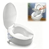 Toilettensitzerhöhung mit Deckel, WC-Sitzerhöhung 10cm, Komfortabler Senioren Toilettenaufsatz Rutschfest & Komfortabel, Erhöhter Toilettensitz für Belastbar 200kg,Weiß