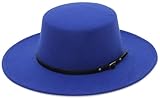 EOZY Women Men Classic Felt Fedora Hat Wide Brim Flat Top Jazz Panama Hat Casual Party Church Hat Royal Blue