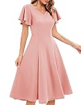 HomRain Wedding Guest Formal Midi Dress Knee Length Ruffle Flare Short Sleeve Dress for Women,Blush 3XL
