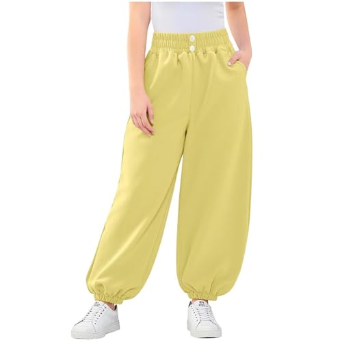 Girls Baggy Sweatpants for Kids Straight Wide Leg Joggers Sweat Pants Elastic Waist Button Athletic Fall Trousers