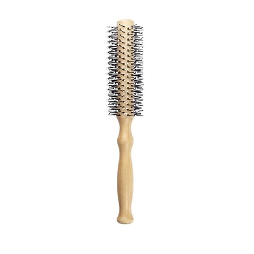 LUCHY(小さな店) ミニラウンドナイロンヘアブラシカーリーヘアスタイリングコームローリングコームラウンドブラシ細いショートヘア男性用木製ハンドル(L)