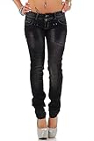 Cipo & Baxx Sexy Damen Jeans Hose Hüftjeans Skinny Slim Fit Stretch Röhre Design, Schwarz, 26W / 32L