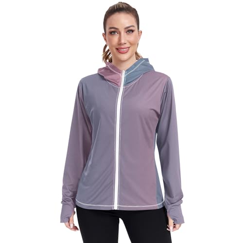 TSENQUE Blue Pink Gradient Womens Upf Hoodie UPF 50+ Sun Protection Jacket Hooded UV Cooling Hoodie Summer Clothing