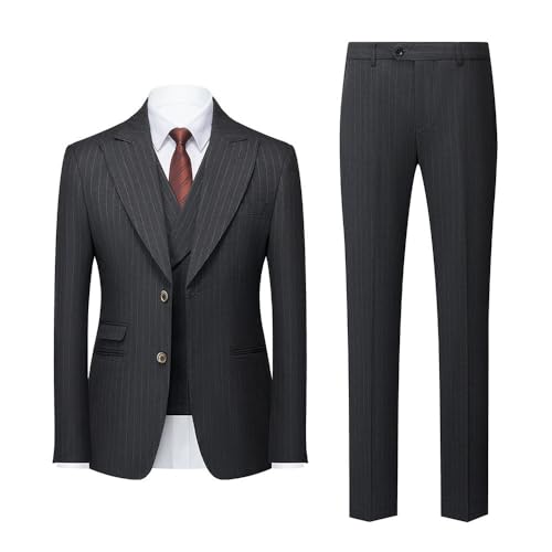 Business Formal 3 Piece Suit Set for Men Slim Fit with Pants and Vest for Office Wedding Party(Gray,XX-Large)