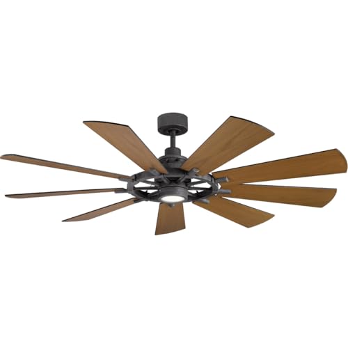 KICHLER 65 inch Gentry LED Ceiling Fan in Distressed Black with Reversible Blades, Extra Large
