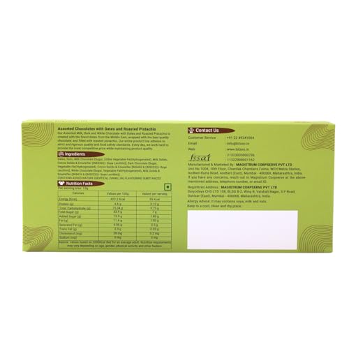 BILZEN Gourmet White Chocolates with Dates And Roasted Pistachio Gift Box | No Preservative| No Added Sugar | Healthy Snacks | 10 Piece, Pack of 1