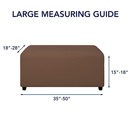 Image of PureFit Stretch Rectangle Ottoman Cover Footstool Cover, Brown | Fleece Large Ottoman Slipcovers Soft Form Fit Rectangle Slipcover for Folding Storage with Nonslip Elastic Bottom