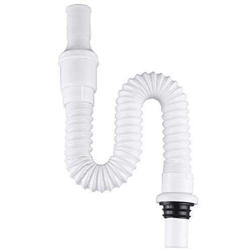Angle Simple Sink Drain Hose, Plastic Flexible Bathroom Drain Pipe Extender, 1 1/4" OD, Length of 17 1/2" to 35 1/4"