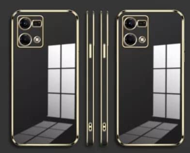 Image of Apurb Store for Oppo F21 Pro 4g Plating Square Gold Frame Phone Case Luxury Soft Silicone Back Cover (for Oppo F21 Pro 4g, Black)