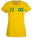 Youth Designz Damen T-Shirt Trikot Brasilien mit Wunschname + Nummer - Gelb S