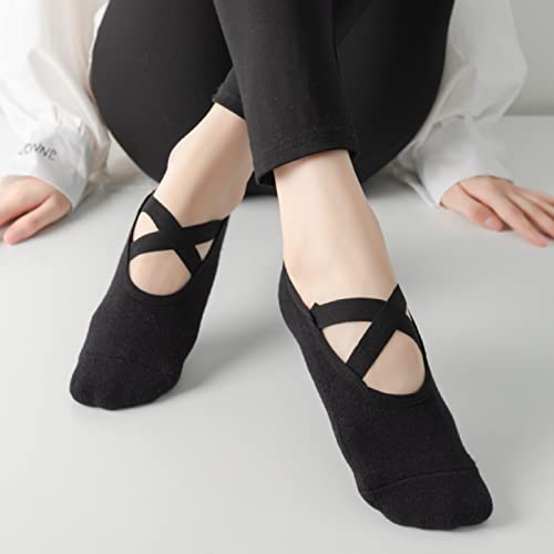 Lucfoxsy Grip Socks Non Slip Yoga Pilates Socks With Grips For Women Hospital Socks With Cushion Grippy Socks For Women Gripper Socks (2P2-Black Grey) #TOP4