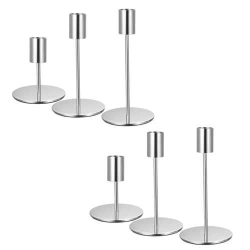 6 Stück Vintage Kerzenhalter aus Metall Stabkerzen-Ständer im eleganten Design für Hochzeit Abendessen & Festliche Tischdekoration (Silber)