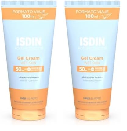 ISDIN Fotoprotector Gel Cream SPF 50+ refrescante, formato viaje, hidratante, rápida absorción, resistente al agua - 100 ml, El ambalaje puede variar (Paquete de 2)